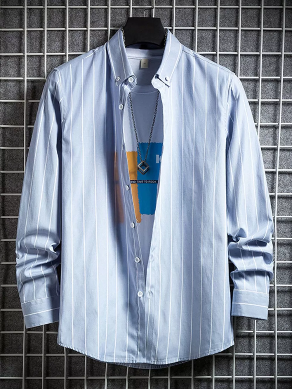 Men's Plus Size Casual Striped Long Sleeve Shirt