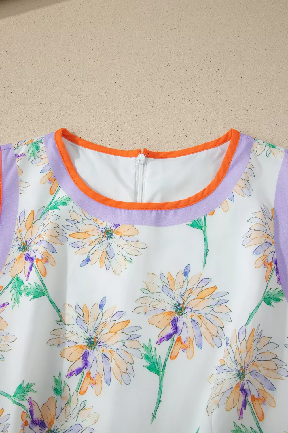 Floral Print Color Block Trim Belted Sleeveless Dress, image 5