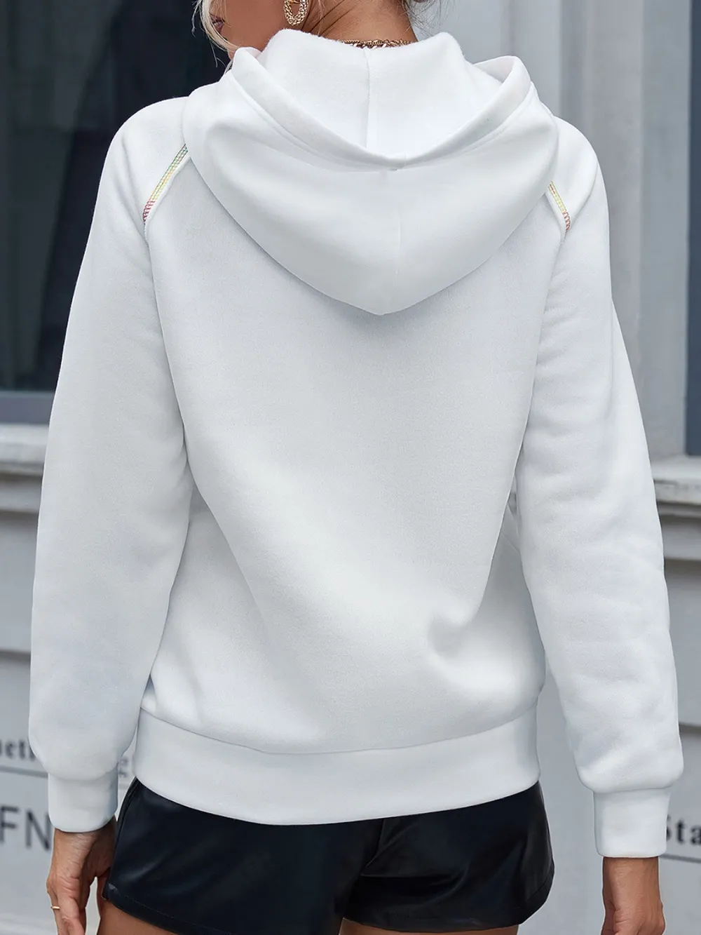 Contrast Stitching Drawstring Raglan Sleeve Hoodie, image 3