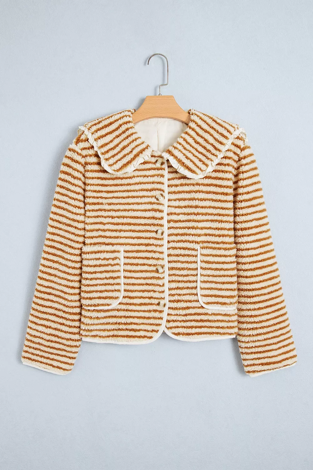 Striped Fleece Button Front Long Sleeve Regular Fit Jacket, image 8