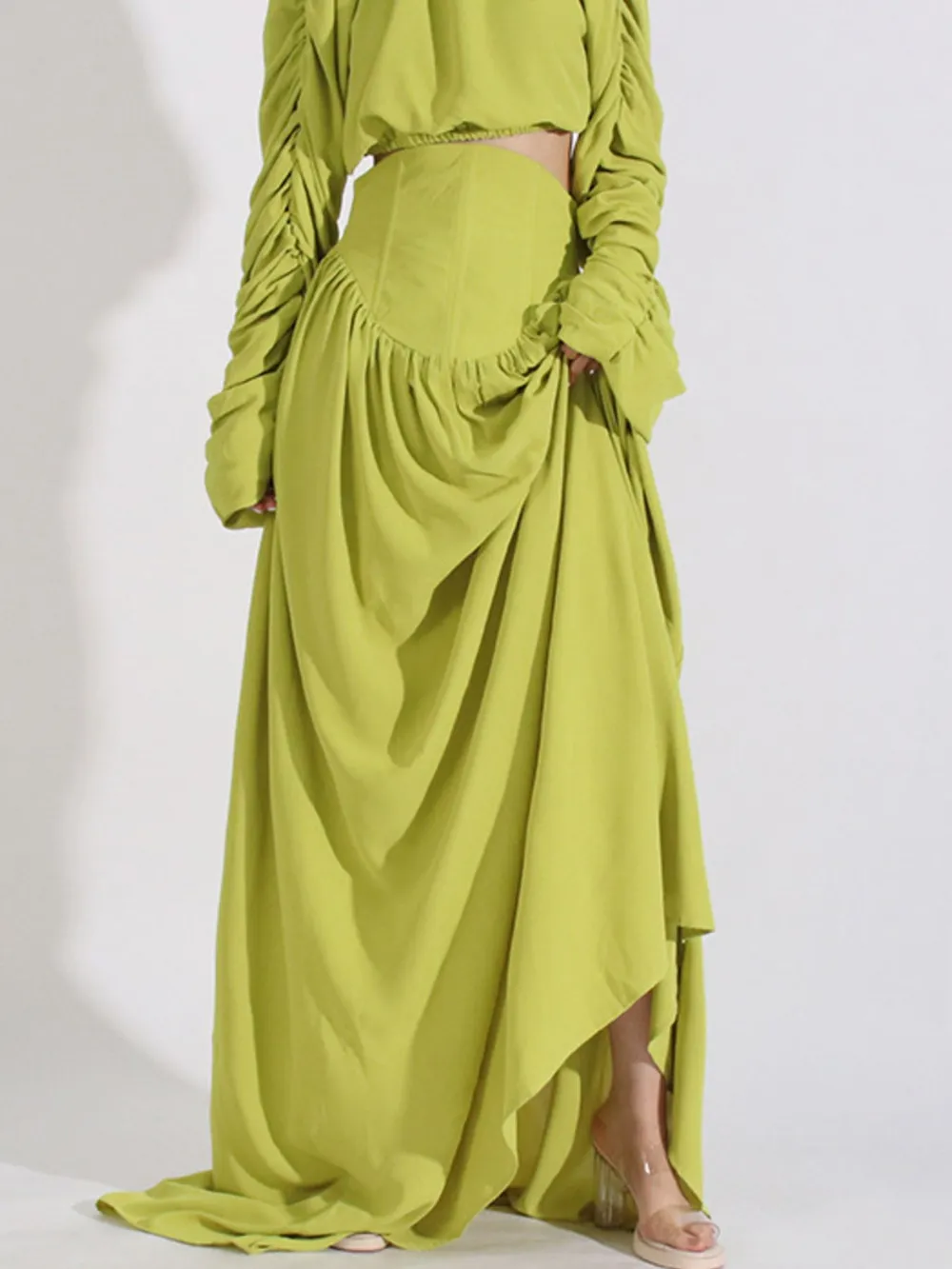 Ruched Long Sleeve Top and High Waist Skirt Set, image 6