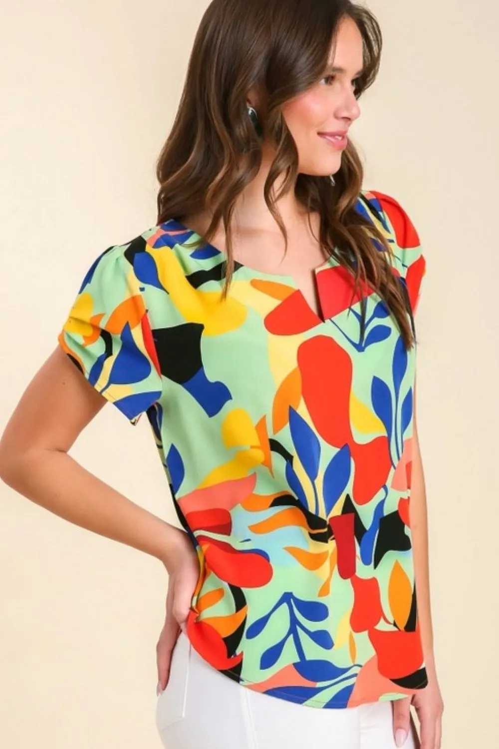 Full Size Short Sleeved Abstract Print Top Plus Size, image 2