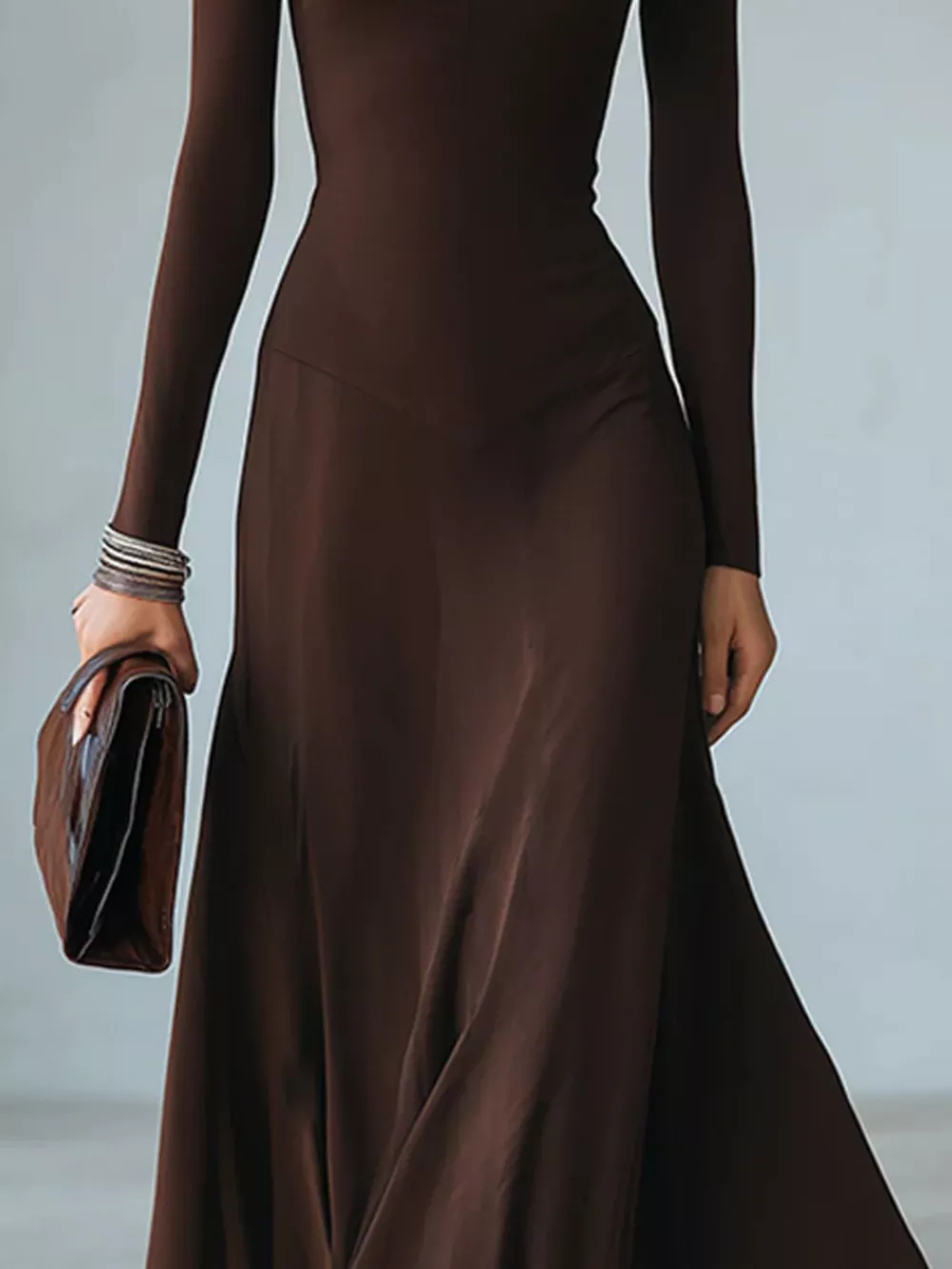 Full Size Mock Neck Cut-Out Long Sleeve Midi Dress Plus Size, image 4