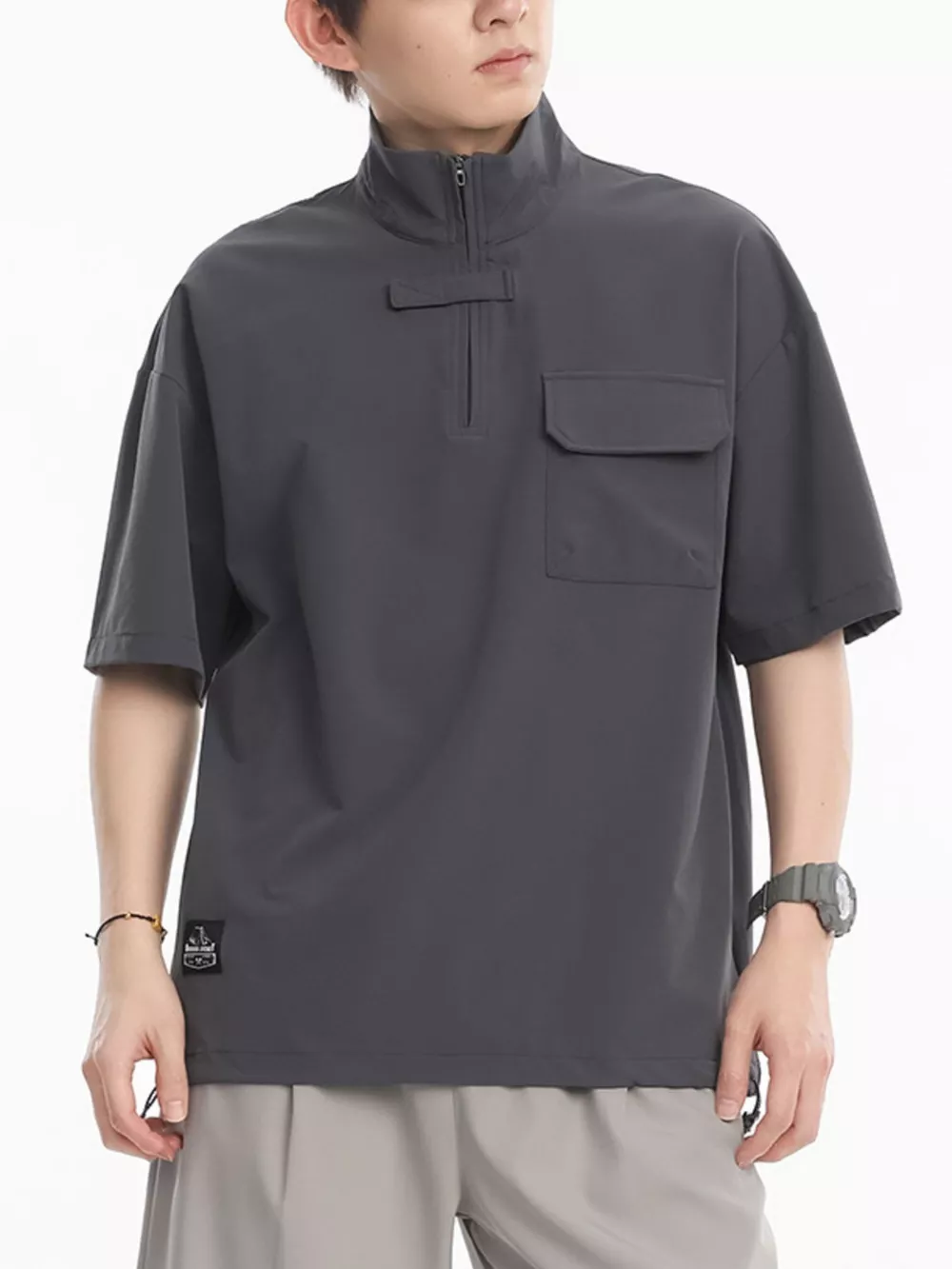 Men's Plus Size Half-Zip Half Sleeve Top, image 7