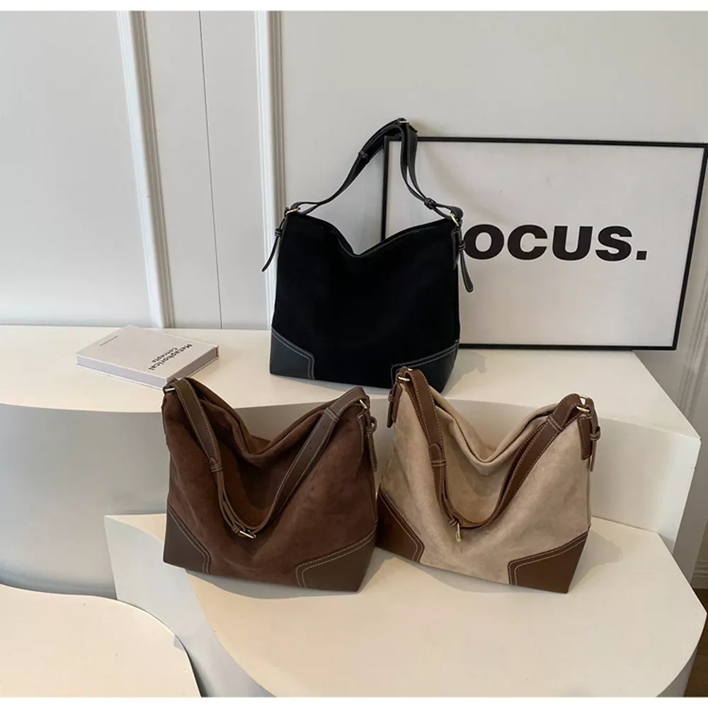 Vintage Suede Patchwork Hobo Shoulder Bag, image 2