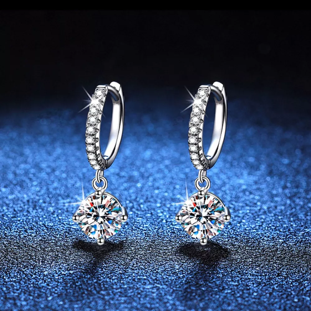 1 Carat Moissanite 925 Sterling Silver Drop Earrings, image 4