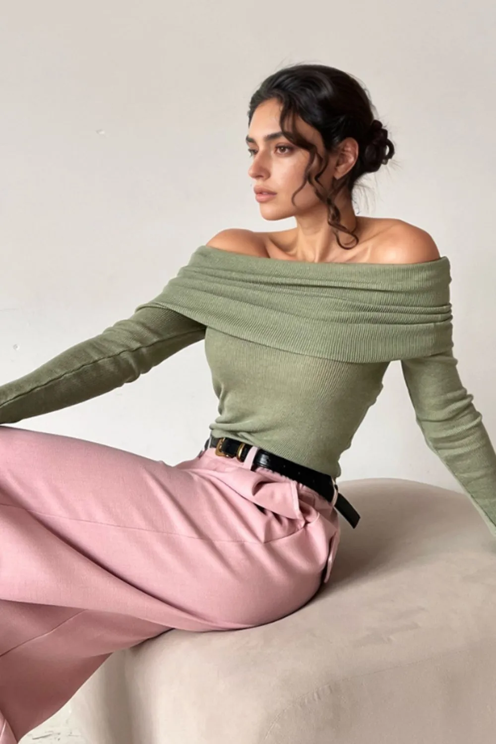 Off-Shoulder Long Sleeve Knit Top, image 7