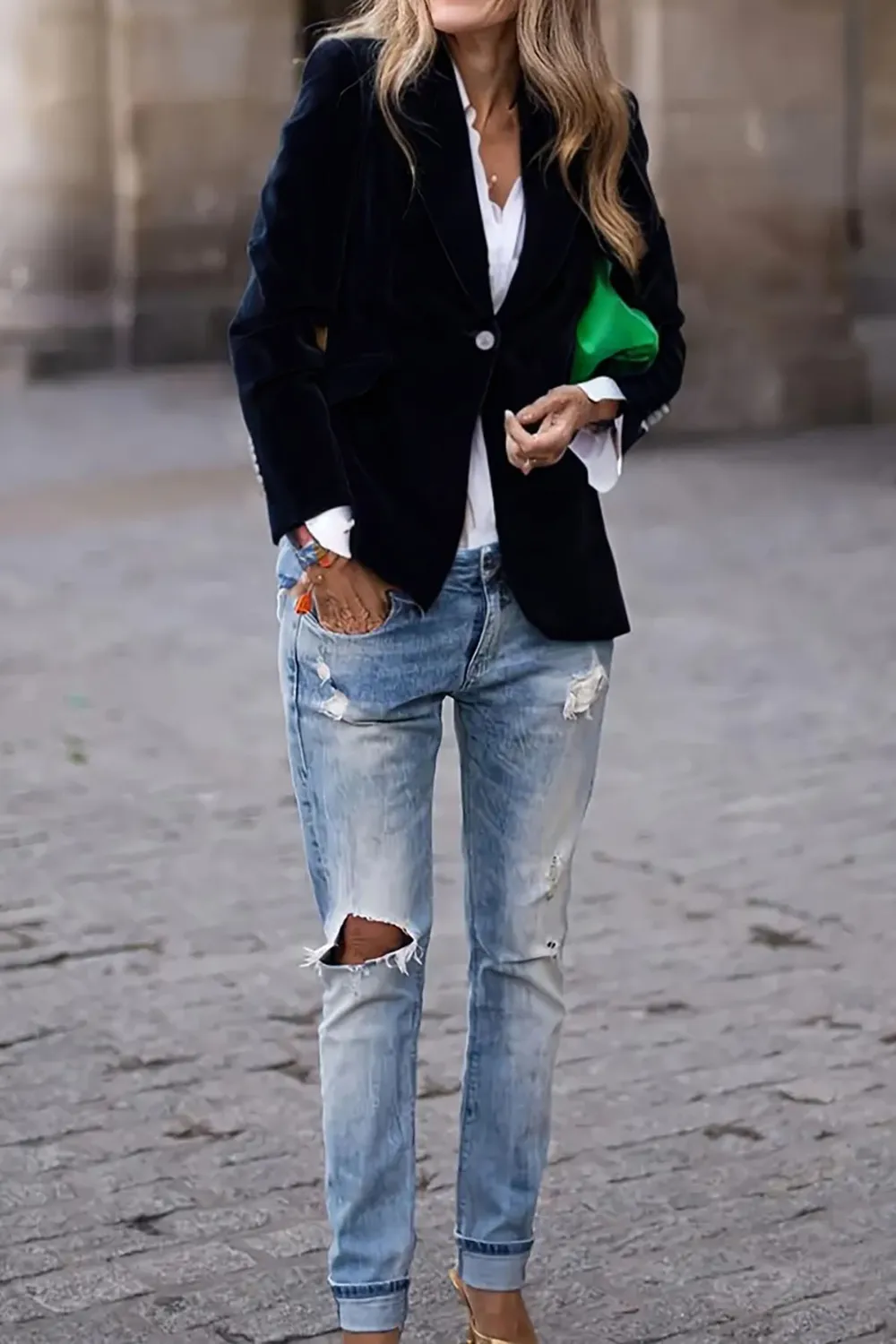 One Button Lapel Collar Long Sleeve Blazer, image 10