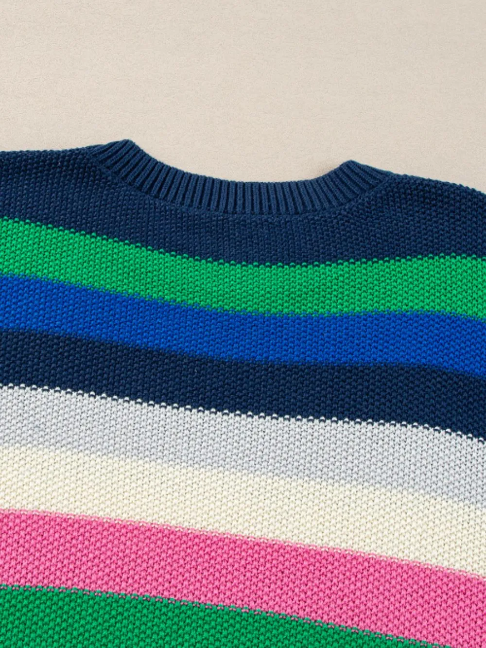 Contrast Striped Round Neck Long Sleeve Sweater, image 9