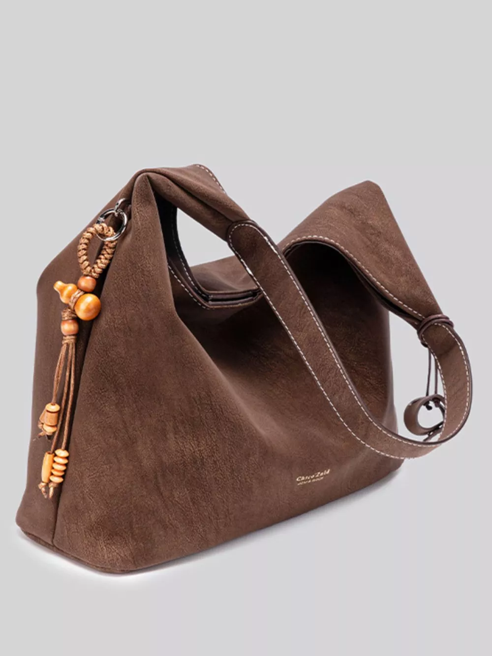 Suede Hobo Shoulder Bag with Decorative Tassel, image 8