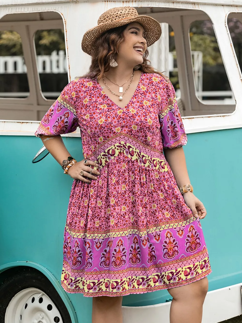 Plus Size Floral V-Neck Mini Dress, image 12