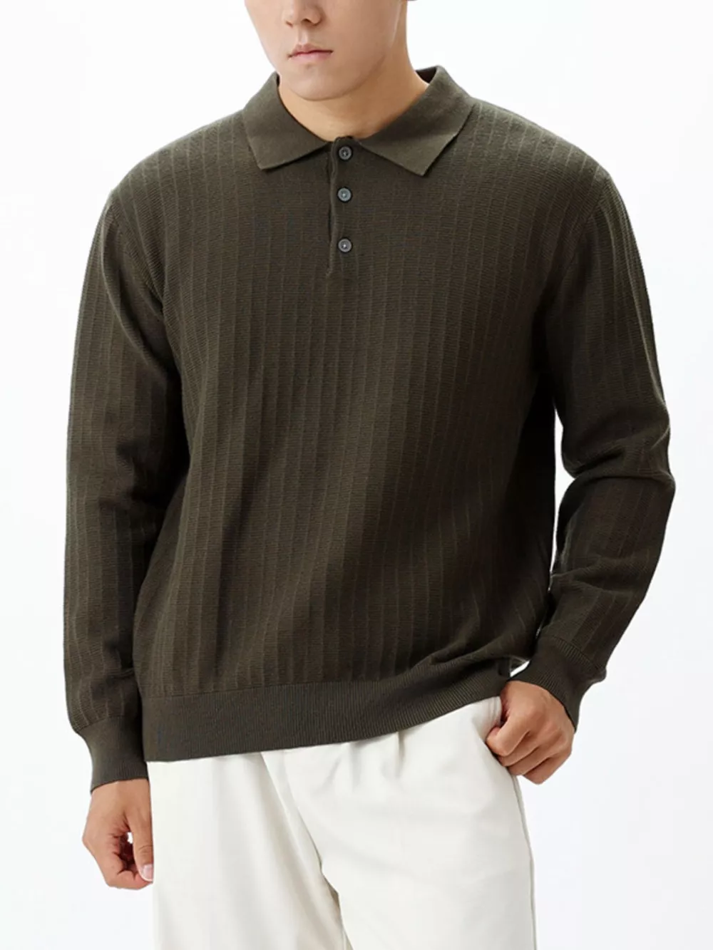Men's Plus Size Button Detail Ribbed Knit Sweater
