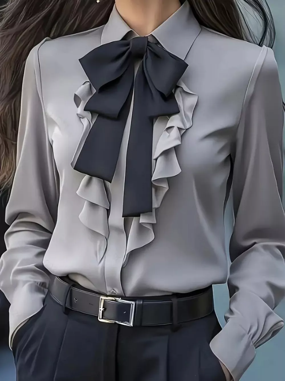 Ruffled Tie Front Long Sleeve Blouse, image 4