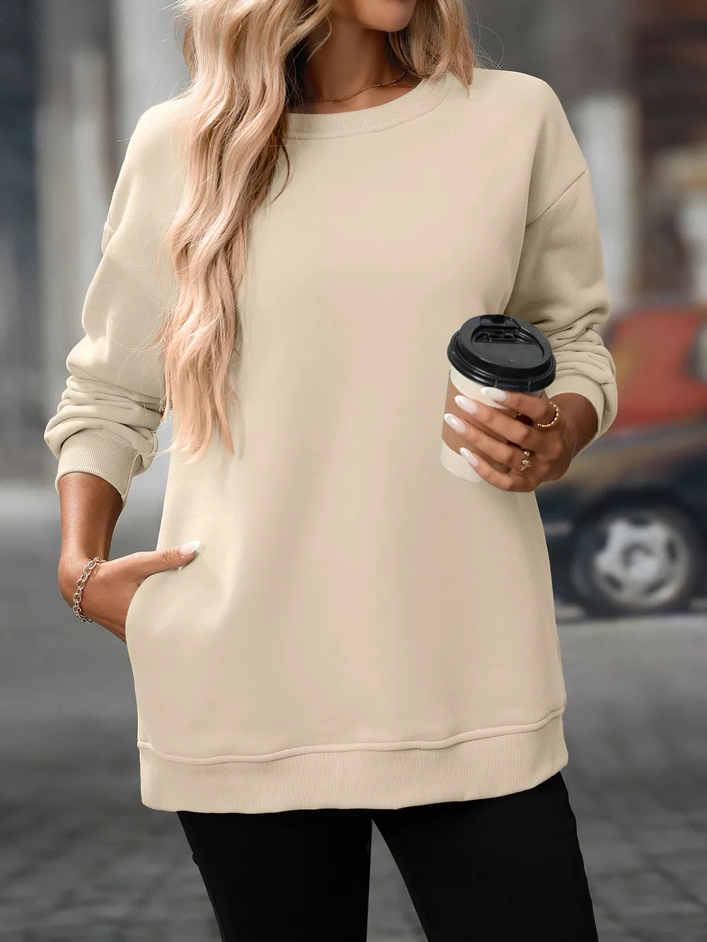 Casual Solid Color Long Sleeve Sweatshirt, image 29