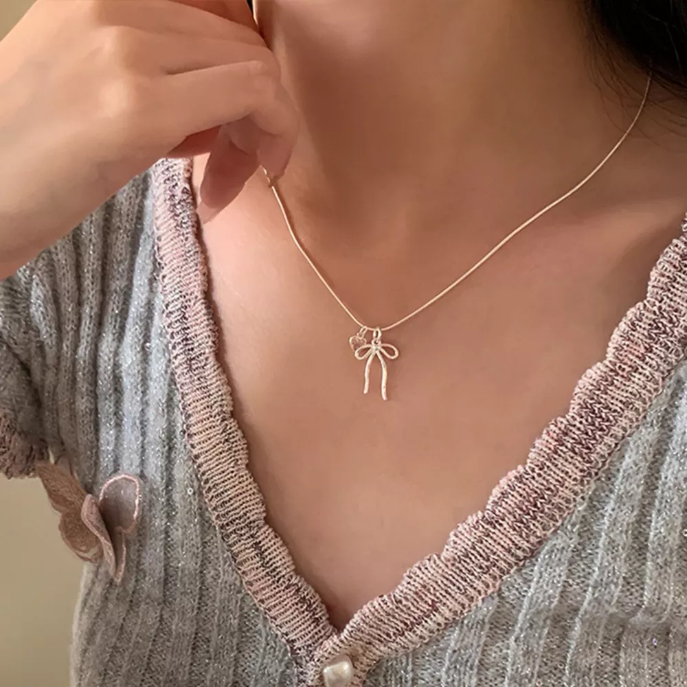Bow & Heart Pendant Necklace, image 3