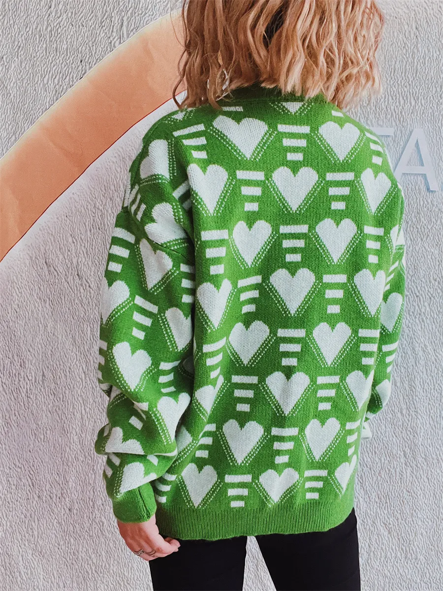 Heart Contrast Long Sleeve Dropped Shoulder Sweater, image 13