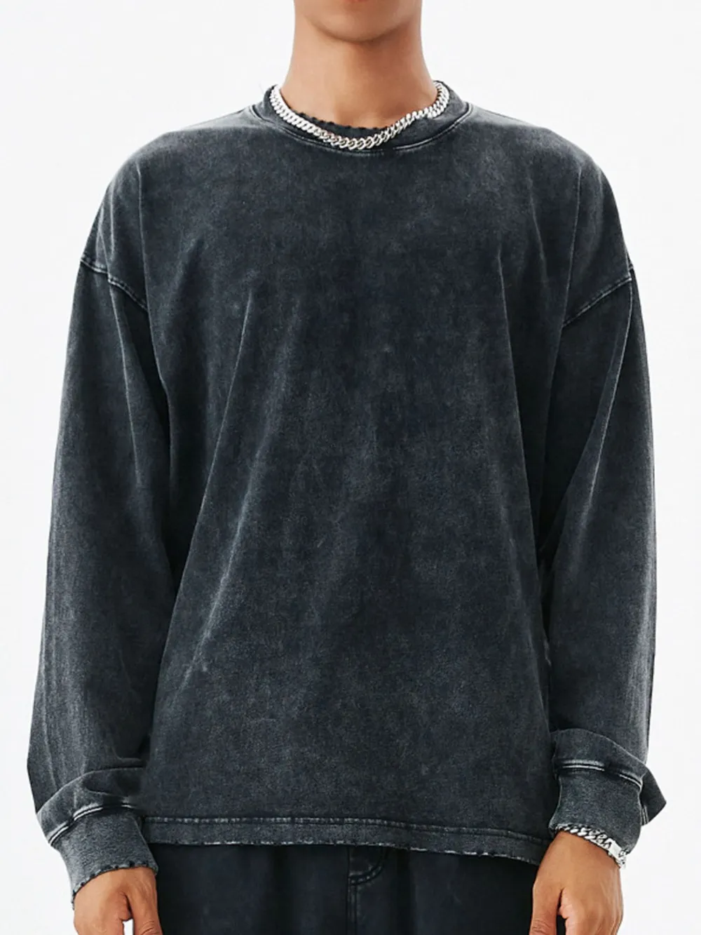 Men's Washed Round Neck Dropped Shoulder Sweatshirt, image 3