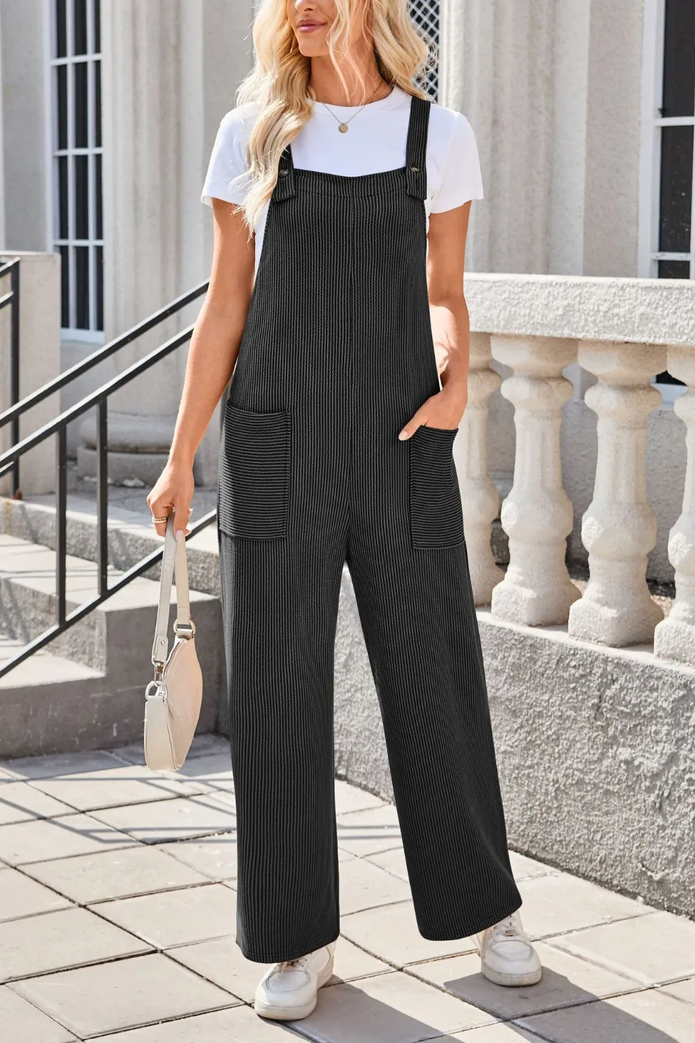 Square Neck Wide Strap Overalls with Pockets, image 25
