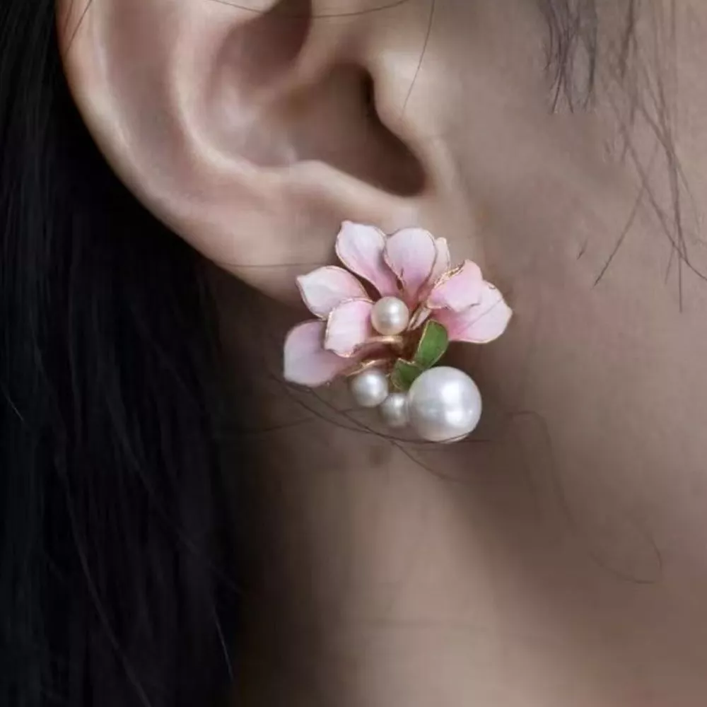 Flower Pearl Stud Earrings, image 4
