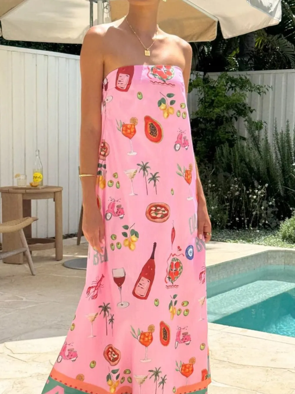 Printed Strapless Summer Maxi Dress, image 6
