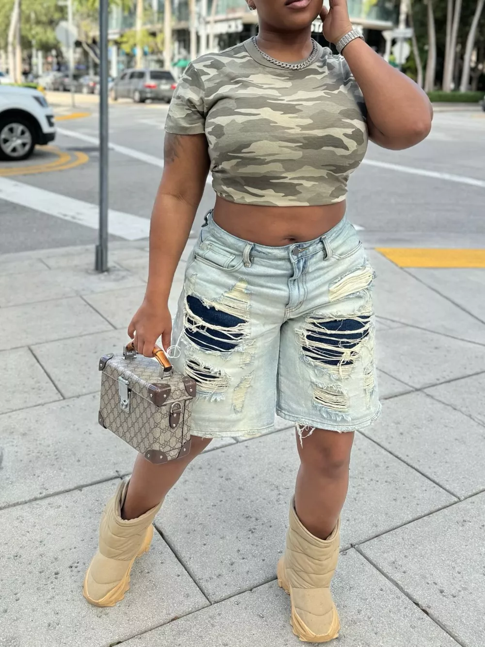 Distressed Denim Bermuda Shorts, image 4