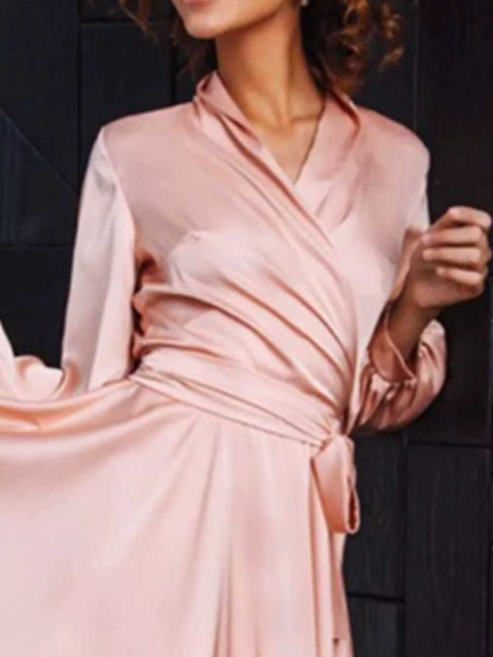 Satin Surplice Long Sleeve Mini Dress, image 7