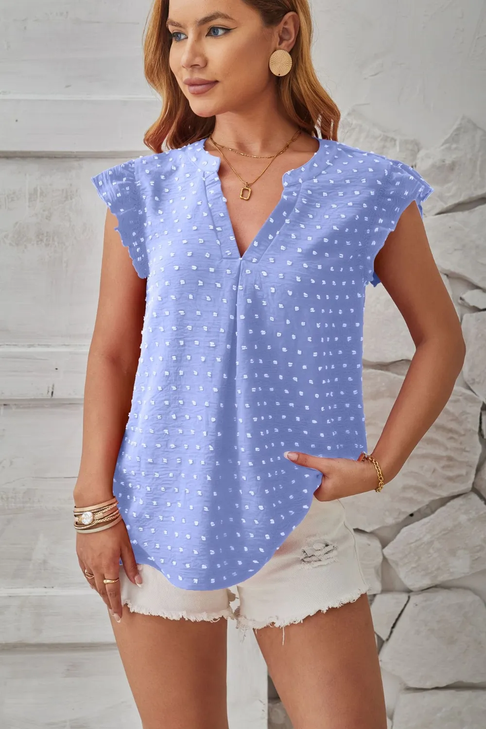 Swiss Dot Ruffled Cap Sleeve T-Shirt, image 14