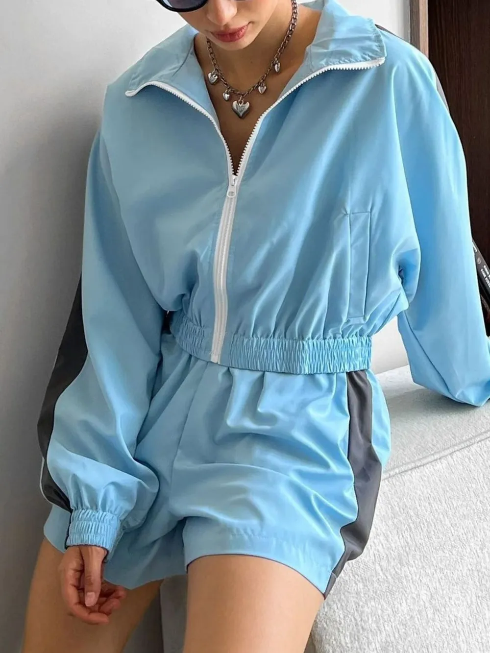 Zip Up Long Sleeve Jacket and Shorts Set, image 13