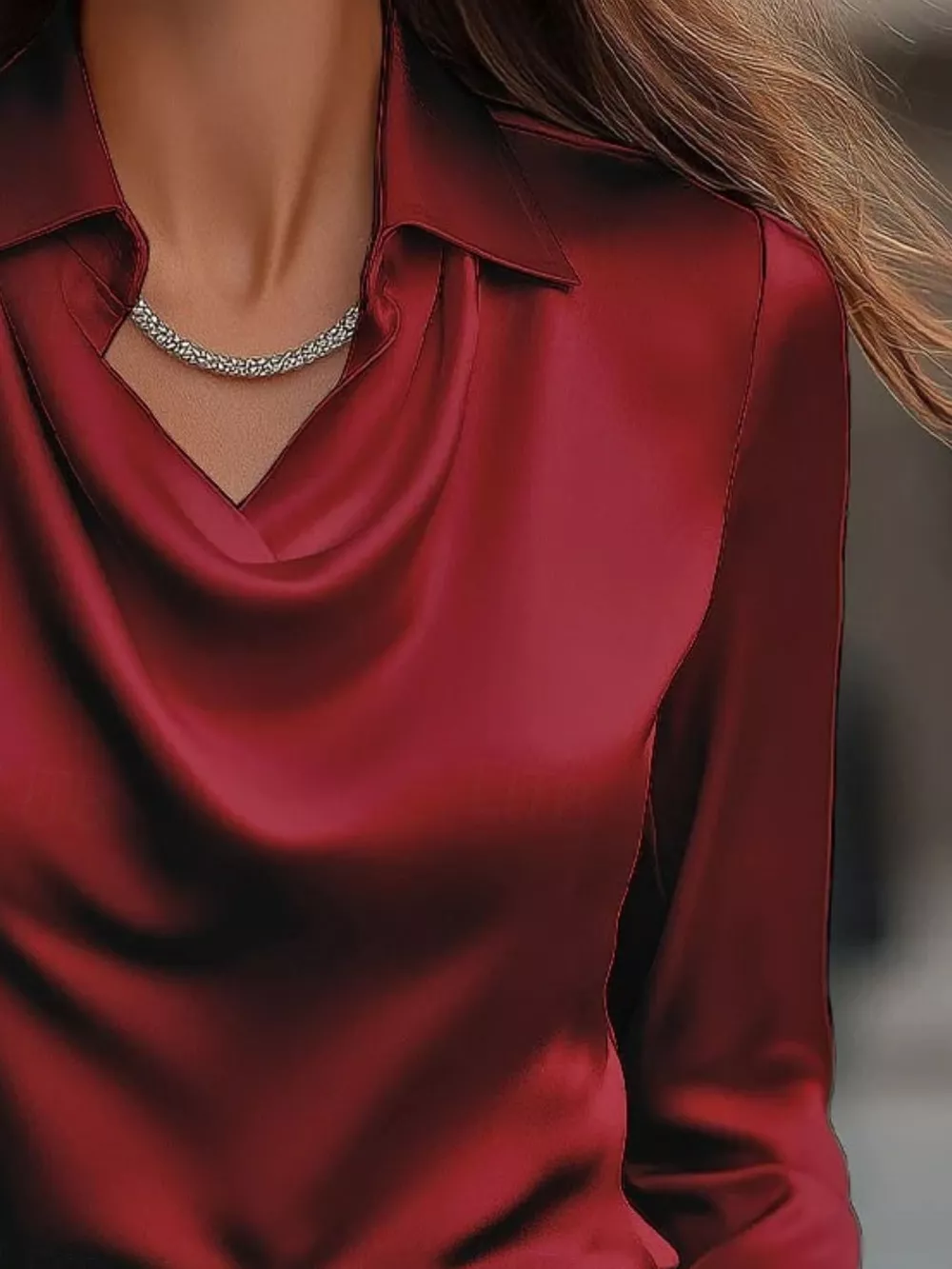 Ruched Long Sleeve Drape Collar Blouse, image 21