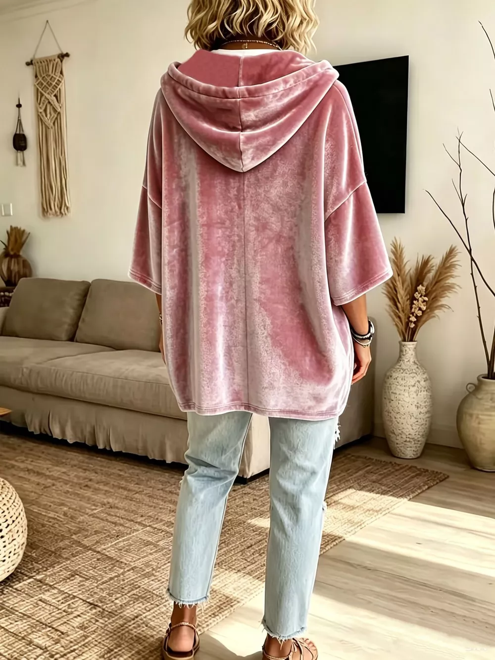 Full Size Velvet Button Detail Drawstring Hoodie Plus Size, image 13