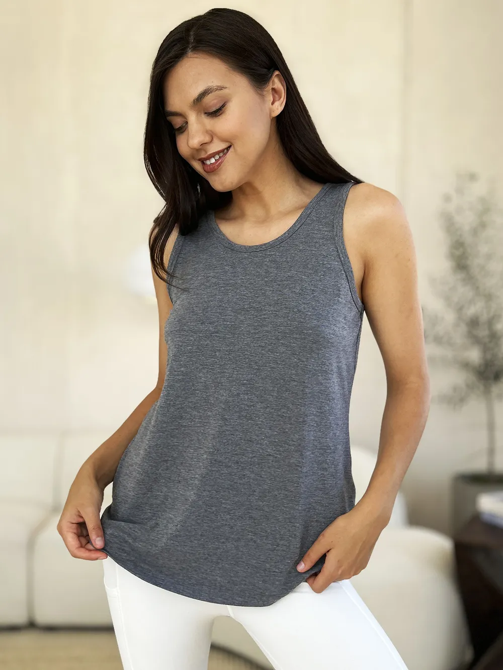 Full Size Round Neck Curved Hem Tank, image 34