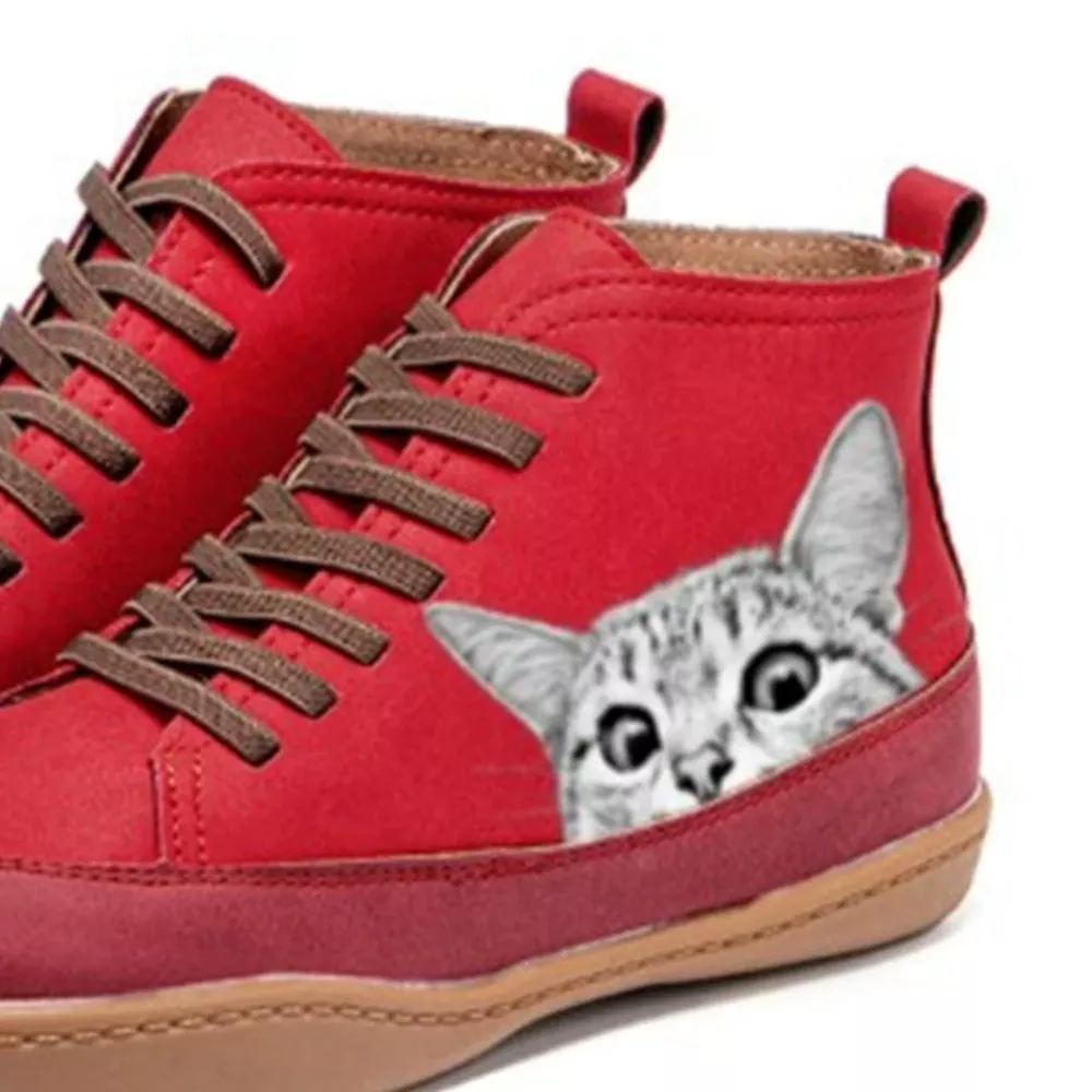Cat Print Striped Ankle Sneakers, image 18