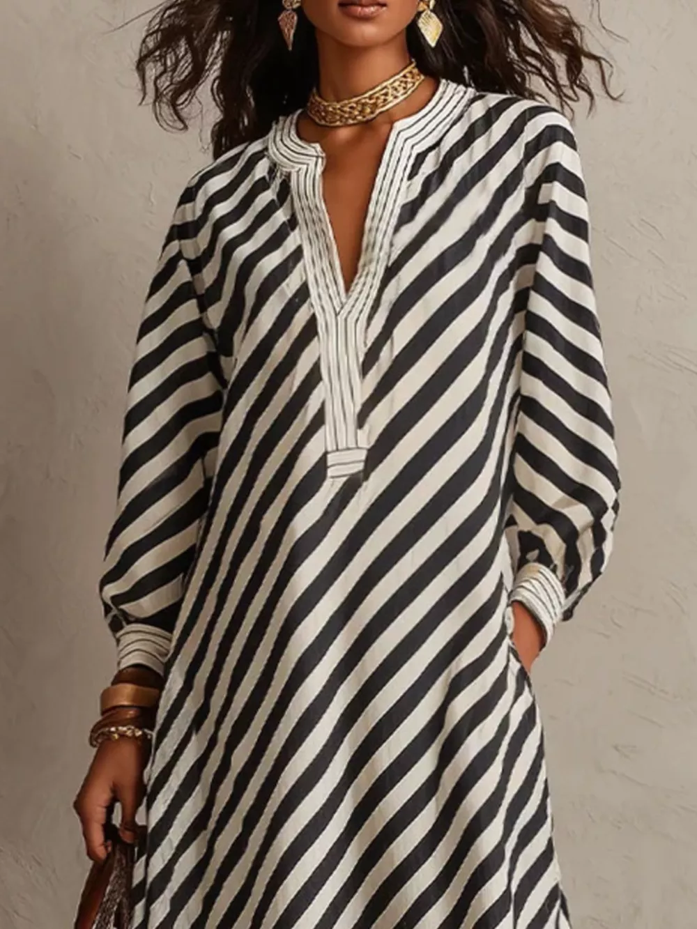 Striped Long Sleeves Maxi Dress, image 2