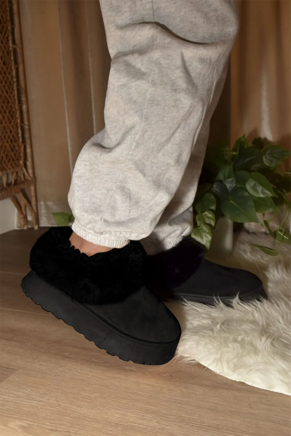 Faux-Fur Platform Slip On Booties, image 3