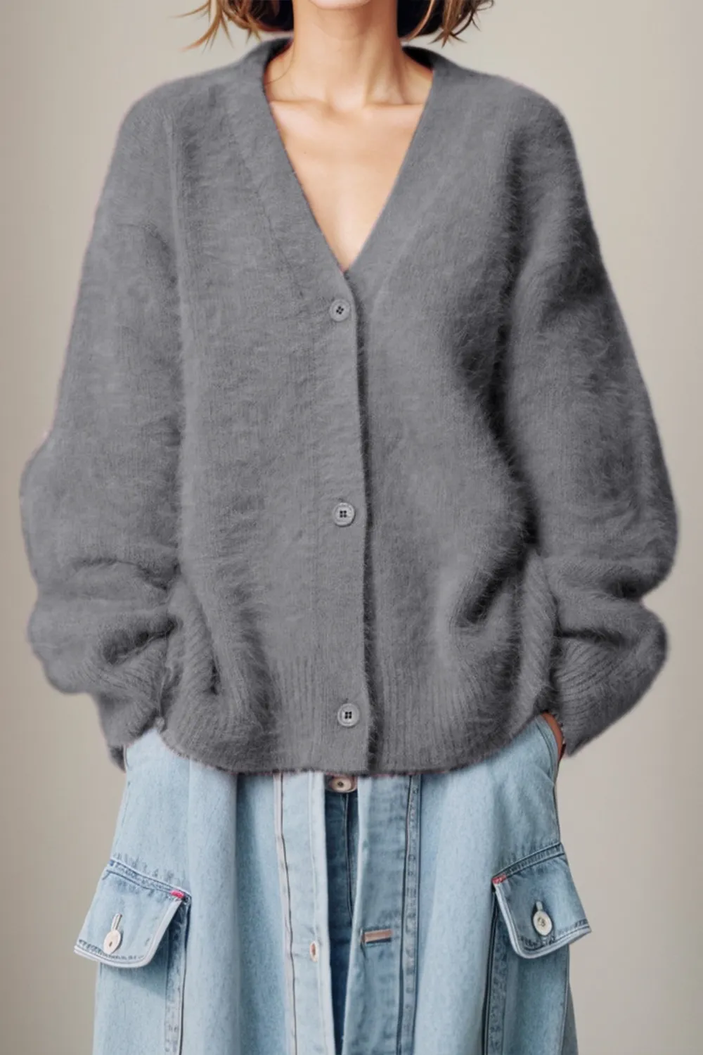 Button Up Dropped Shoulder Cardigan, image 8