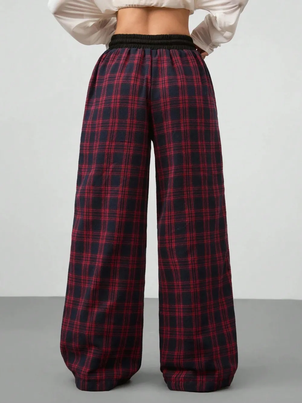 Plaid Wide Leg Pants with Drawstring Waist, image 2