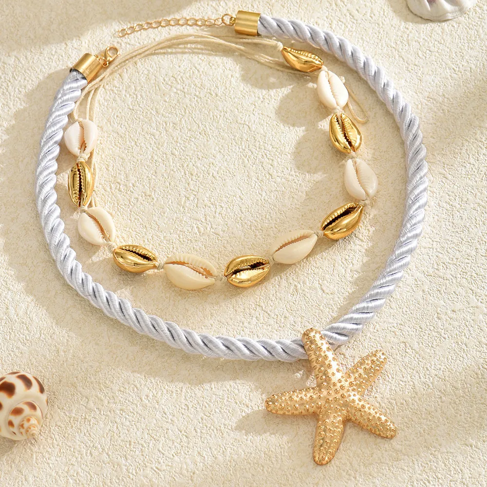2-Piece Beaded Shell Starfish Rope Necklace, image 4