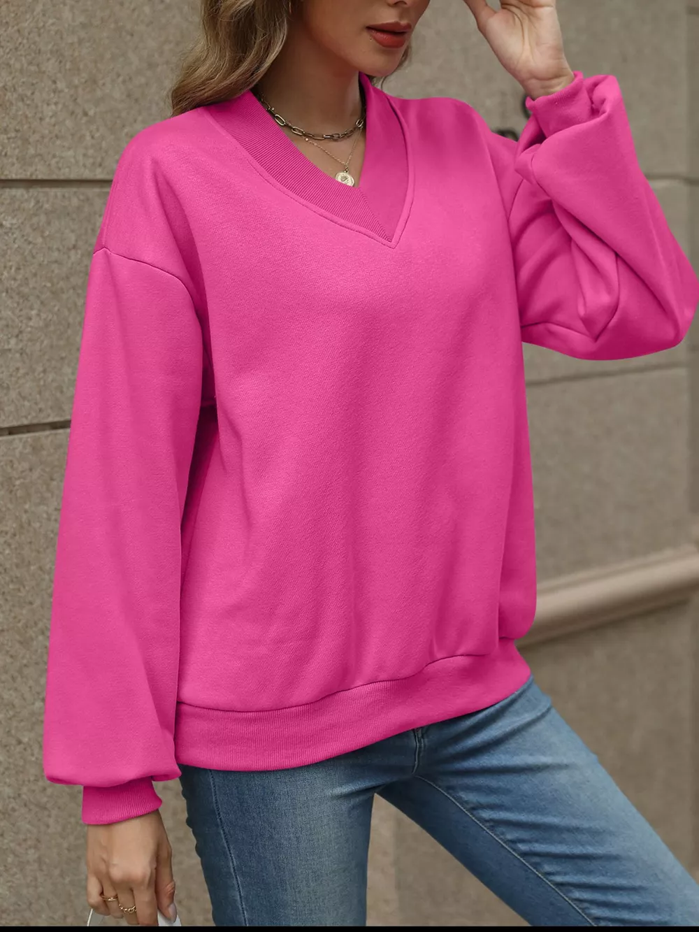 V-Neck Solid Color Casual Sweatshirt, image 33