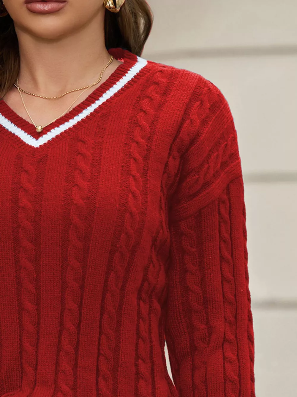 Classic Cable Knit V-Neck Sweater, image 14