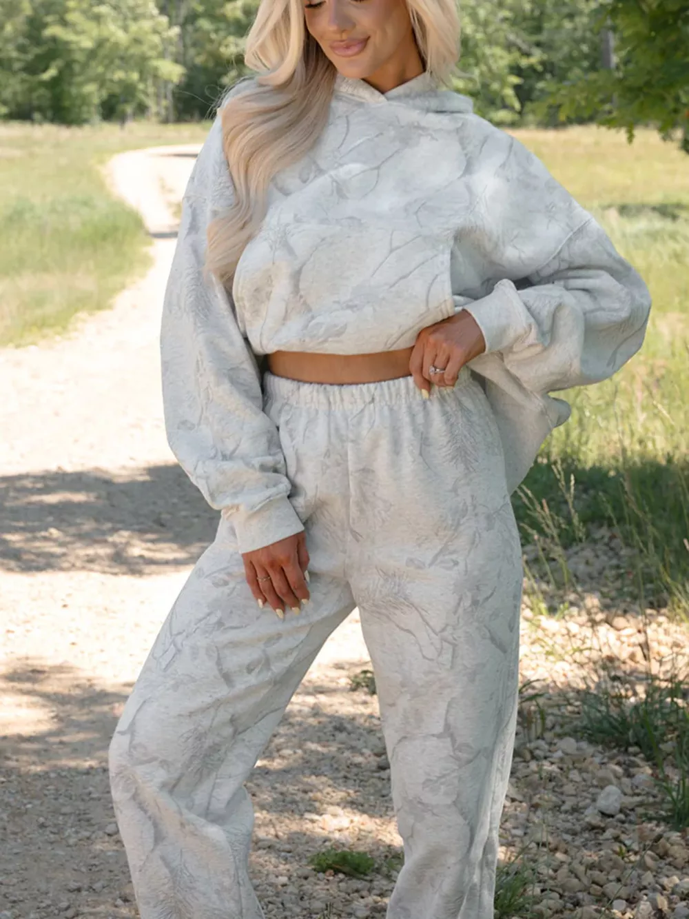 Abstract Print Loose Drop Sleeve Hoodie and Elastic Waistband Pants Set, image 3