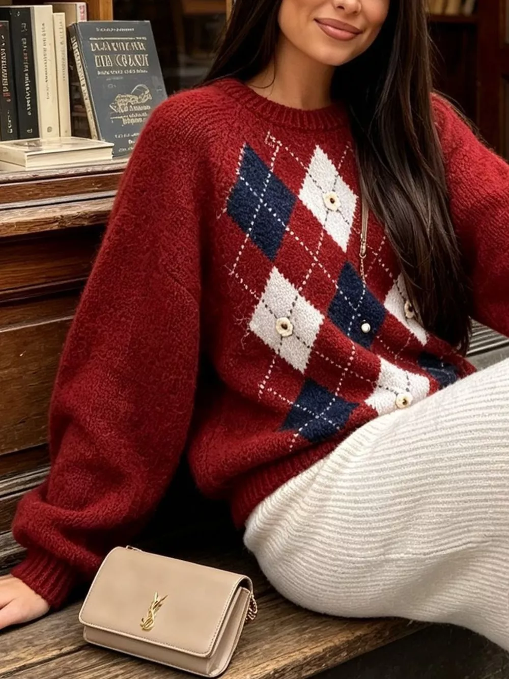 Argyle Pattern Raglan Sleeve Sweater, image 20
