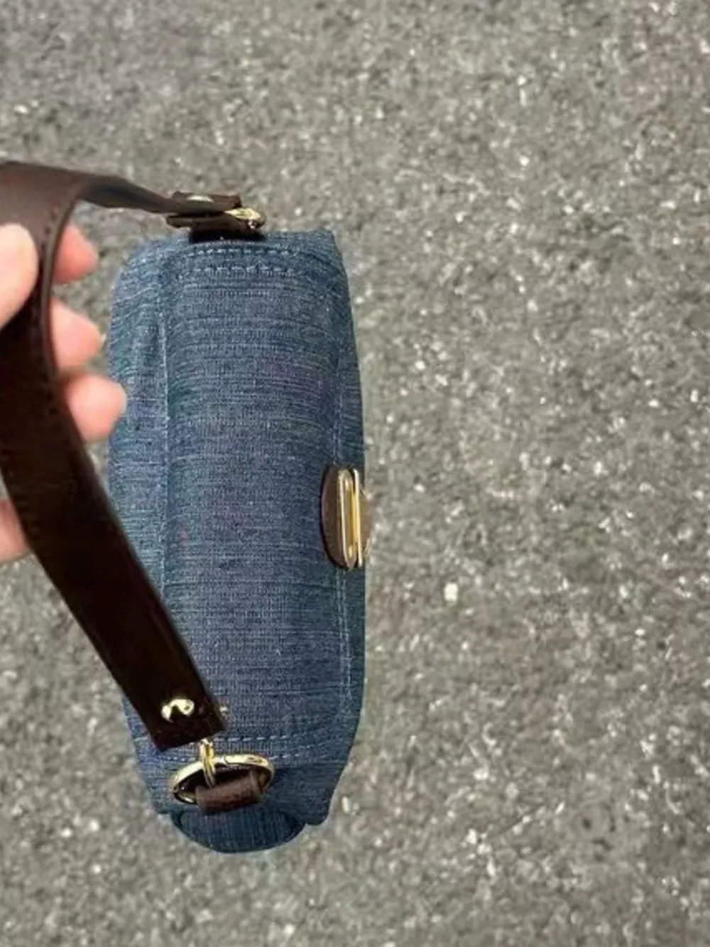 Denim Flap Shoulder Bag with Golden Clasp, image 8