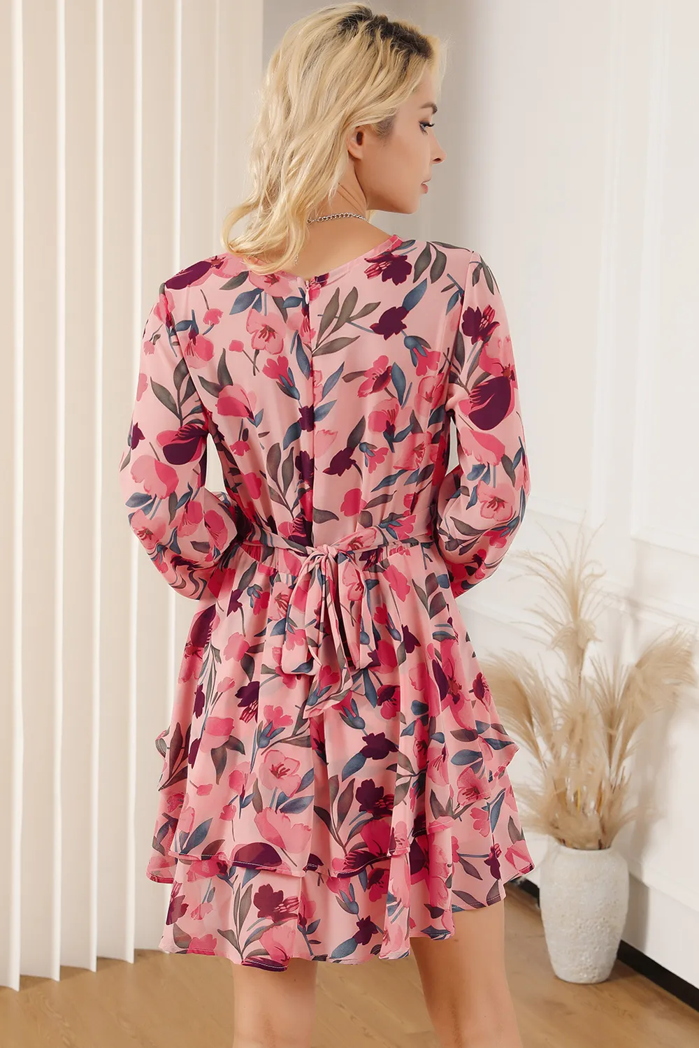 Printed Surplice Balloon Sleeve Mini Dress, image 14