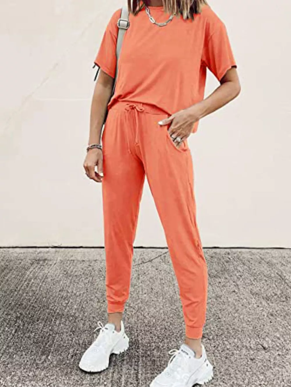 Full Size Round Neck Top and Drawstring Pants Set Plus Size, image 10