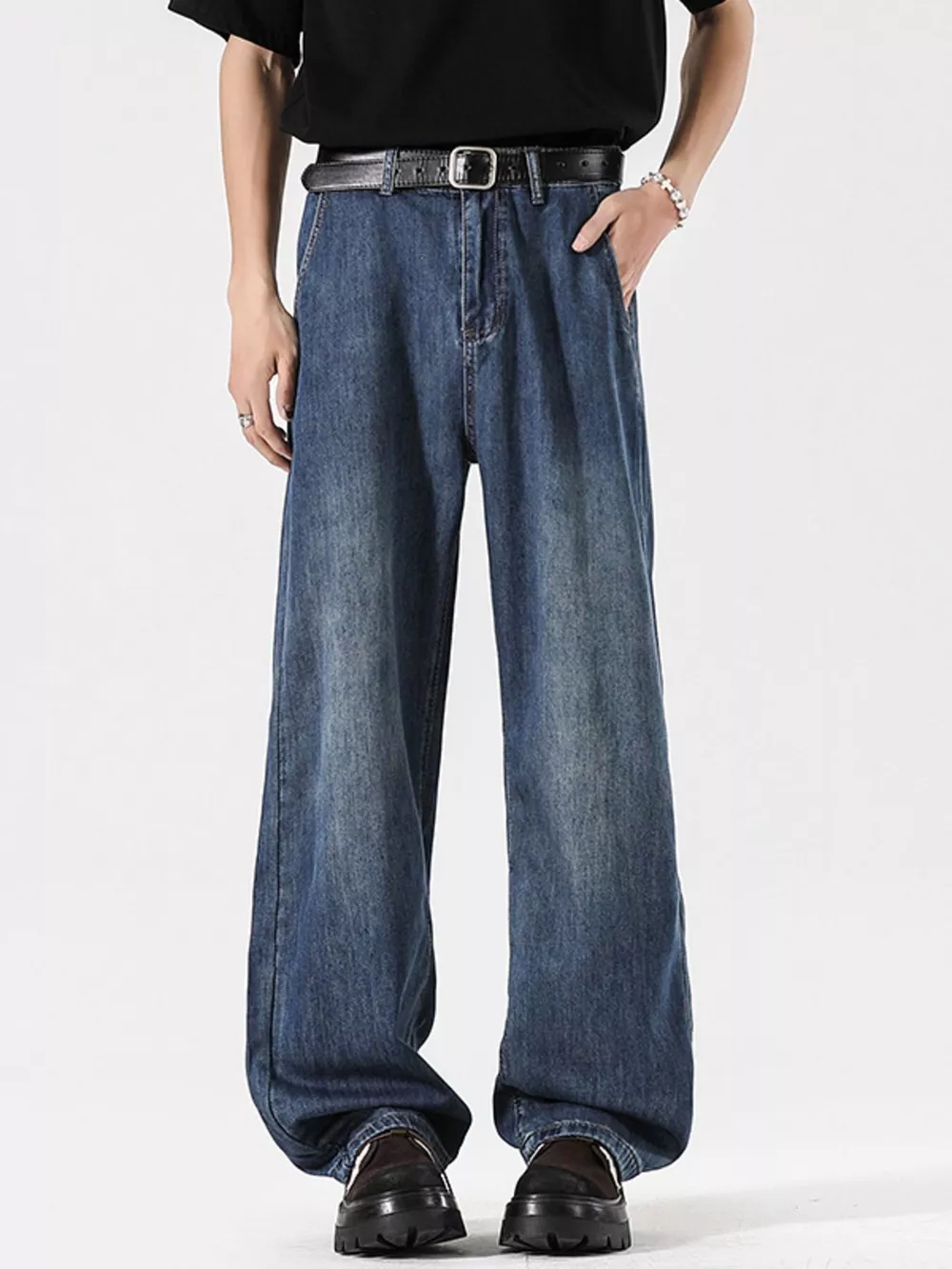 Men's Full Size Wide Leg Vintage Wash Jeans Plus Size, image 2