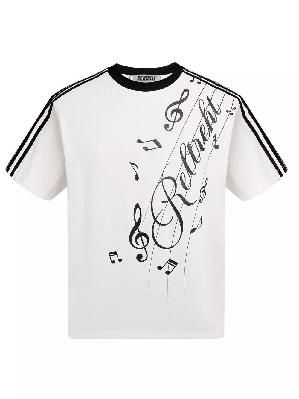 Men's Contrast Striped Music Print T-Shirt, image 3