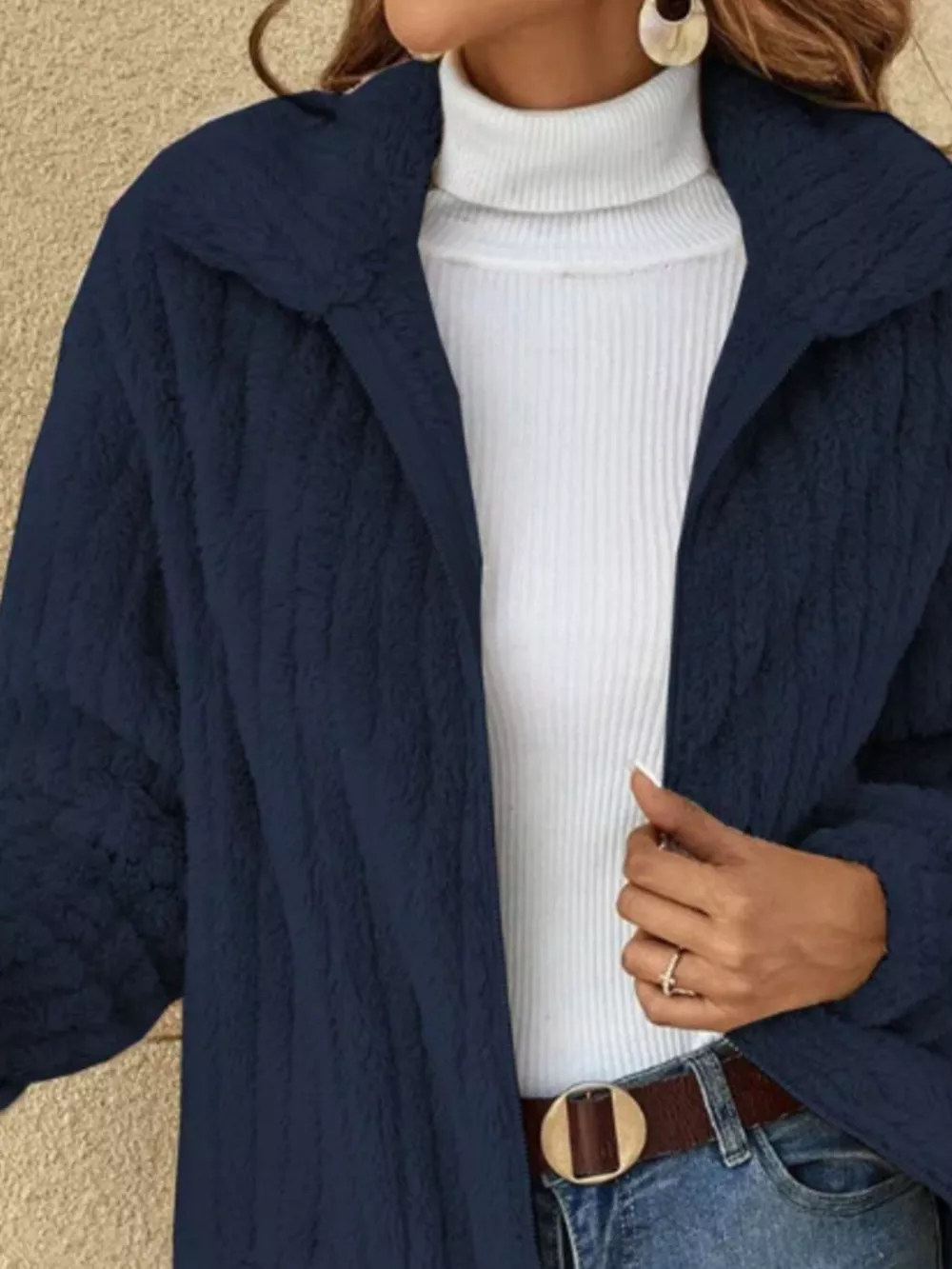 Full Size Zip-Up Long Sleeve Texture Jacket Plus Size, image 12