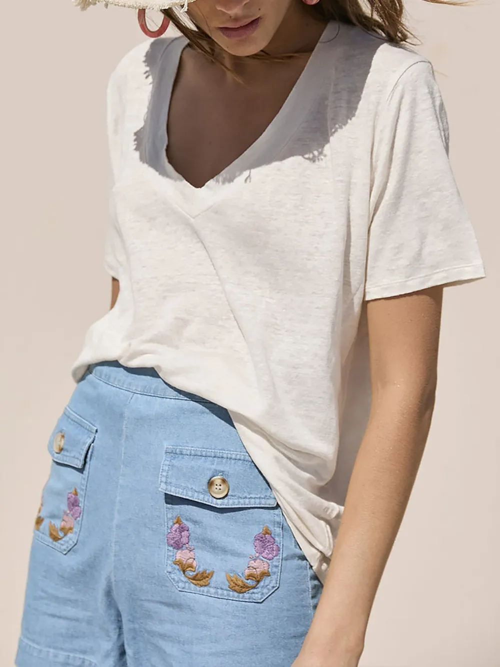 Solid V-Neck Short Sleeve T-Shirt, image 3
