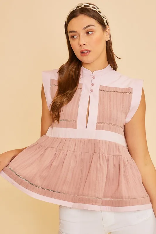 Contrast Trim Peplum Button Detail Blouse, image 4