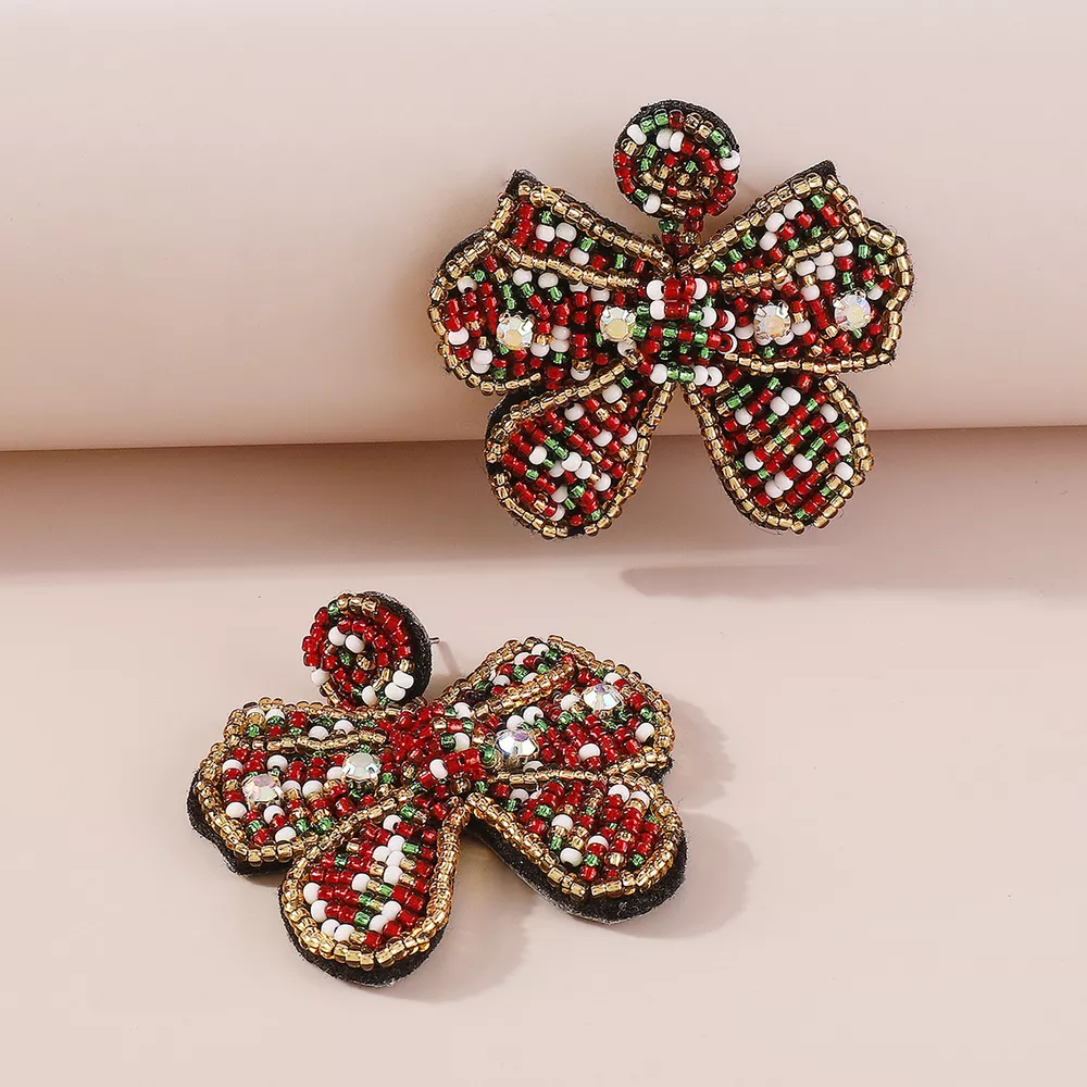 Beaded Bowknot Christmas Earrings, image 3